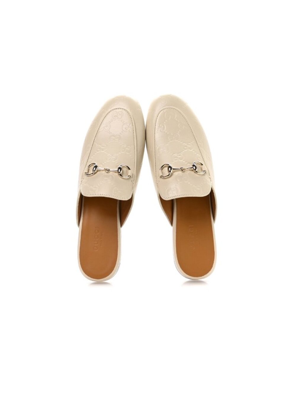 Gucci Glamour GG Embossed Calfskin Princetown Slippers Ivory EU39 813864
